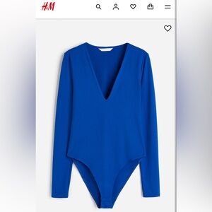 Blue deep V Long Sleeve women’s bodysuit